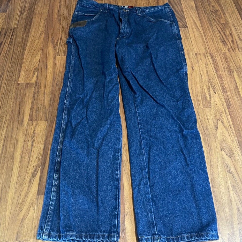 Wrangler Riggs Workwear Carpenter Jeans Mens 38x32 Blue Denim Relaxed 3W020AI